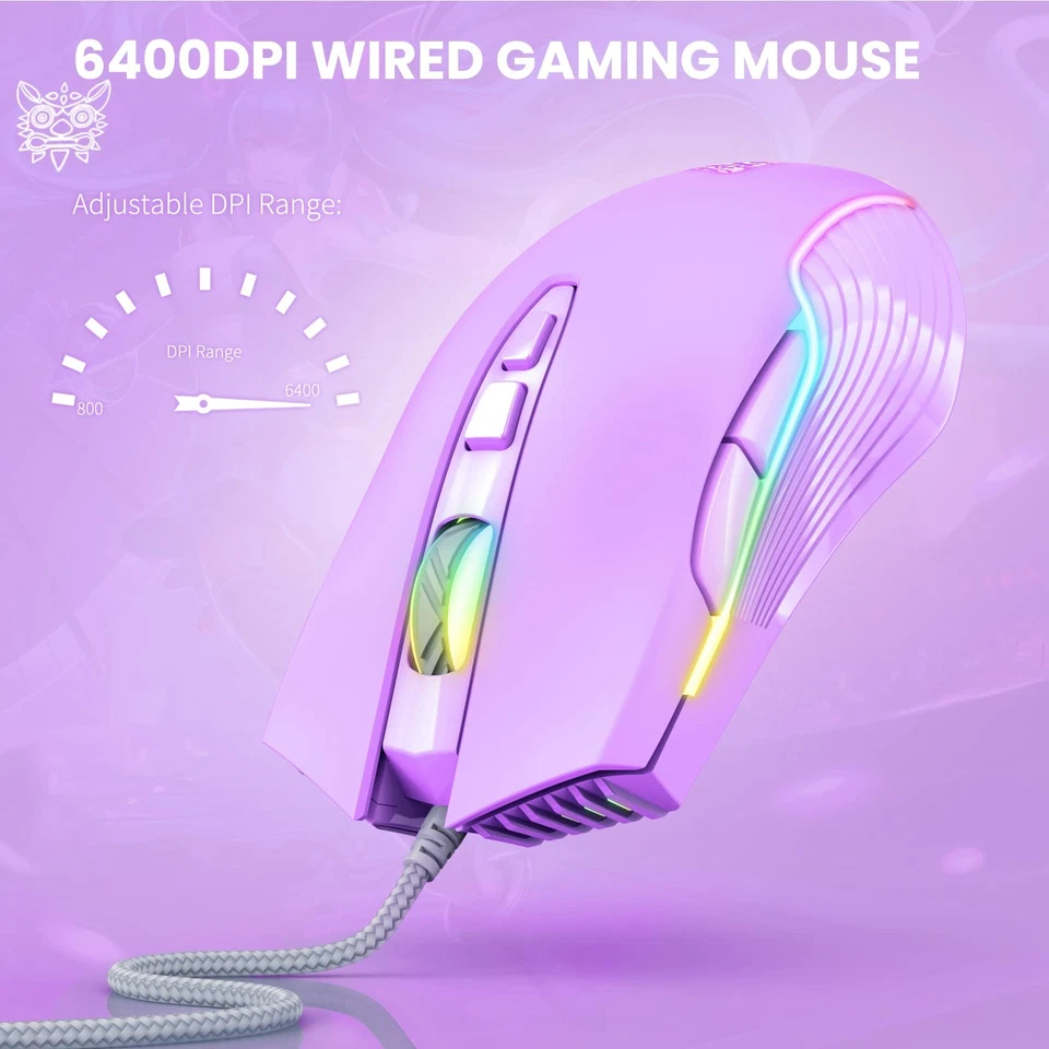 Cute RGB 6400 DPI Wired Gaming Mouse Breathing LED Optical USB 7 Buttons Game... - Image 4 of 4
