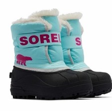 Sorel Snow Commander Girls Snow Boots Turquoise Pink Sz 9c Waterproof Insulated