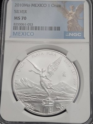 2010 Mo Mexico 1 Onza Silver Libertad NGC MS70 Perfect Grade BU