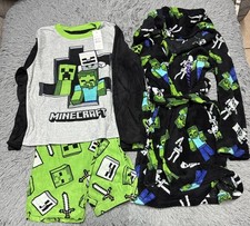 Minecraft 2 Piece Pajamas  Plush Hooded Robe - Size 10, NWT