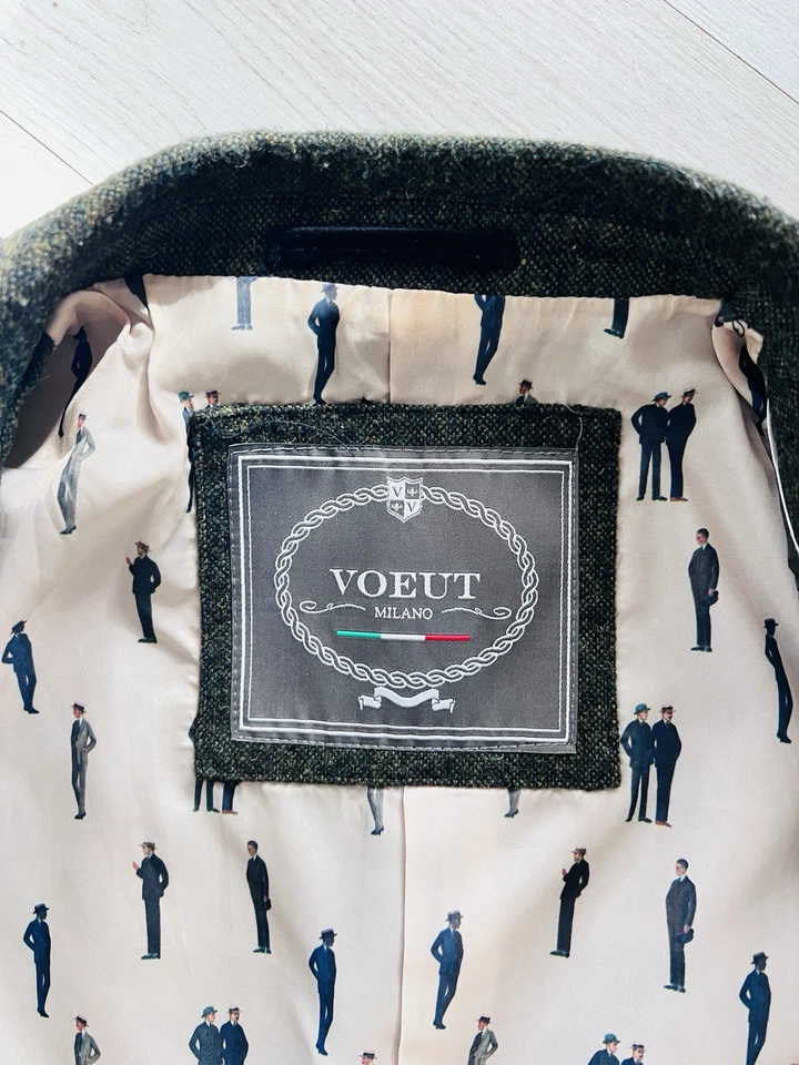 Voeut Milano Green Tweed Wool Blend Tailored Velvet Trim Blazer UK36 EU46 A20 - Image 4 of 4