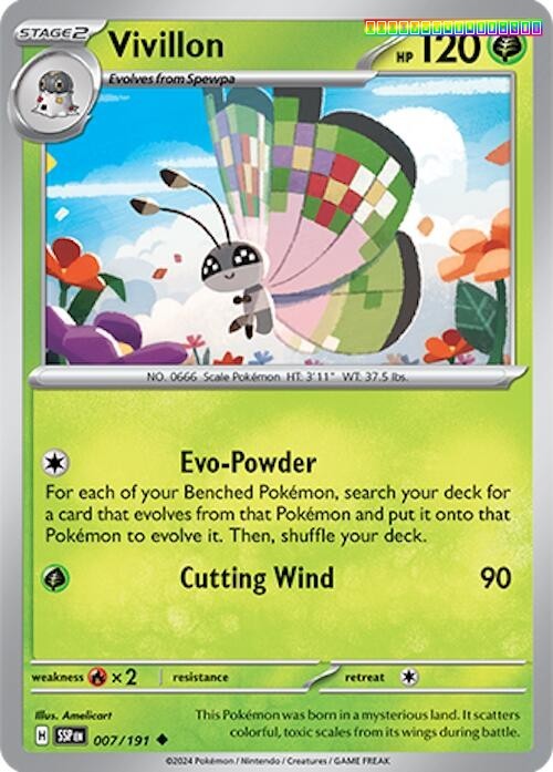 Reverse Holofoil - Vivillon - 007/191 - 007/191 - SV08: Surging Sparks - NM
