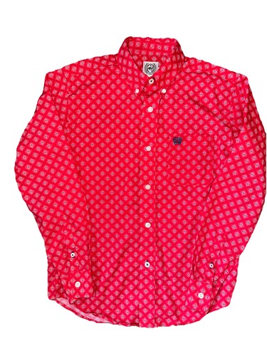 Cinch Shirt Boys M 10 Button Up Western Long Sleeve Red Cowboy - Picture 4 of 6