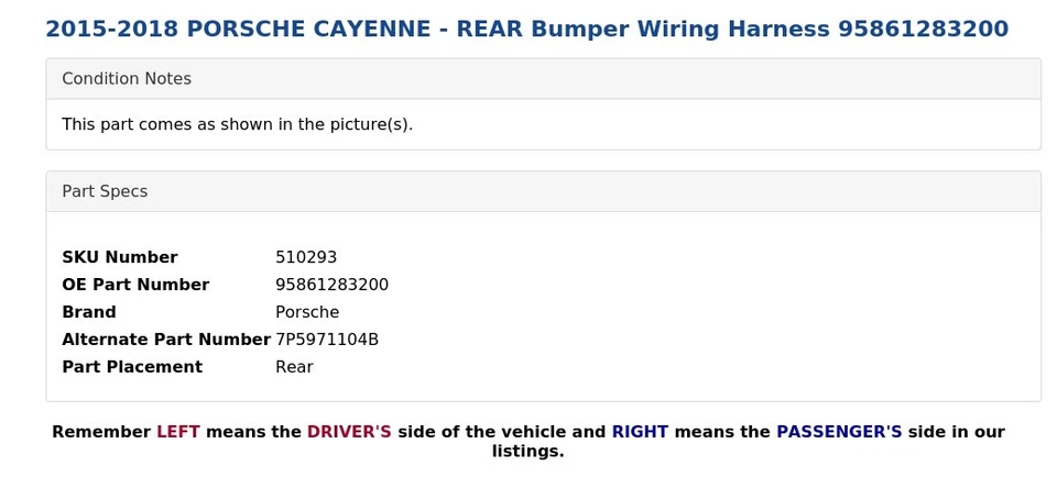Arnés de cableado de parachoques trasero Porsche Cayenne 2015-2018 95861283200 Foto 4 de 4