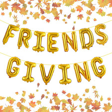 Friendsgiving Decorations Gold 16 Inch Letter Balloons Banner for Thanksgiving P