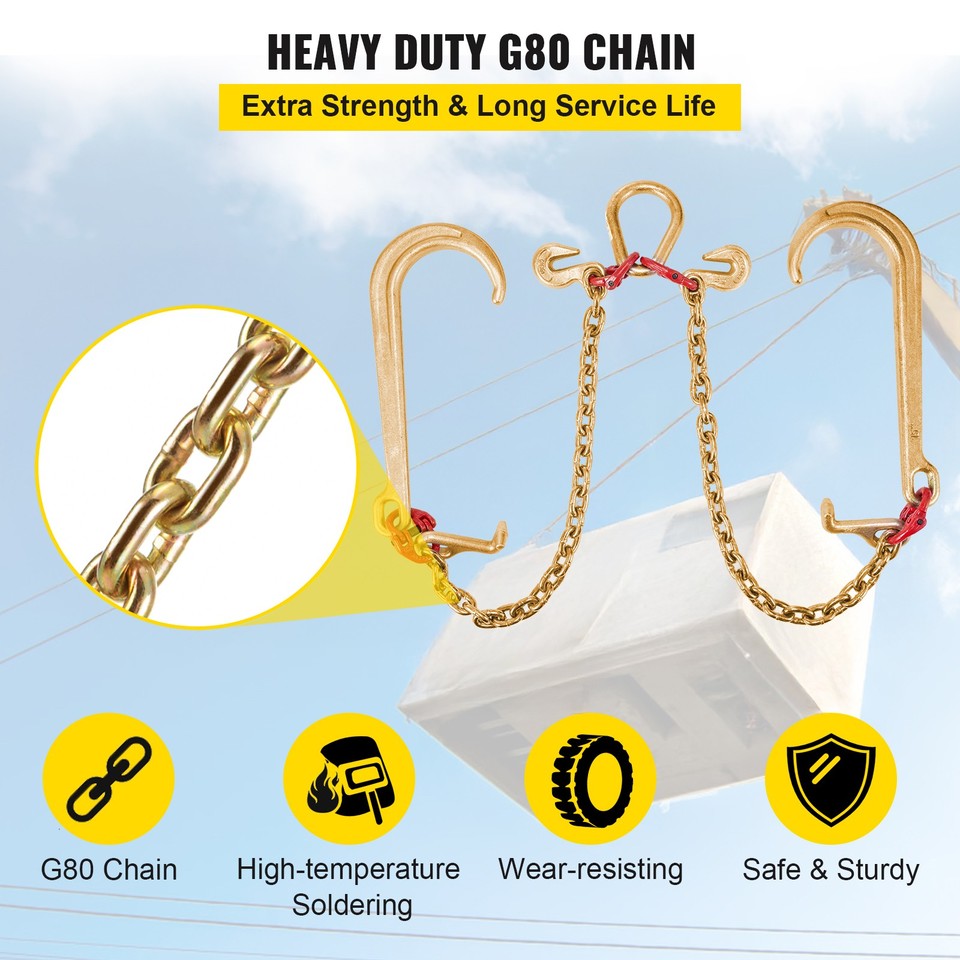Tow Chain J-Hooks V-Chain Flatbed Truck Rollback Wrecker Carrier 5/16" X 2' G70 | Rear | 16 In | Gold - Foto 2