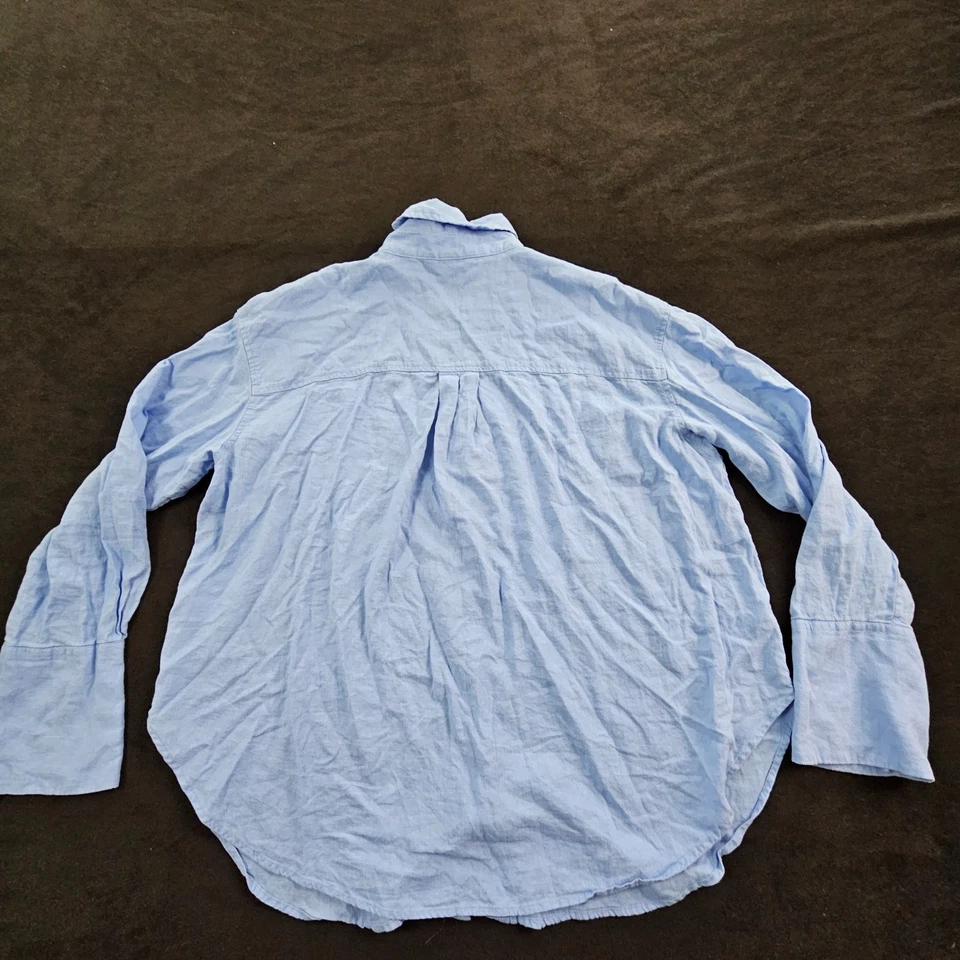 H&M Blue Long Sleeve Linen Blend Button-Up Shirt Women's M - Image 2 of 4