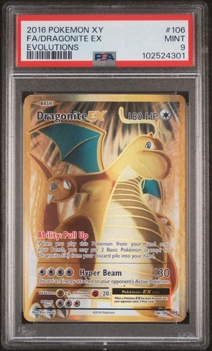 2016 POKEMON XY EVOLUTIONS 106/108 DRAGONITE EX FA PSA 9 MINT