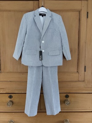 NEW Gino Giovanni Boys Size 6 Blue Seersucker Suit Jacket (Lined) & Pants NWT