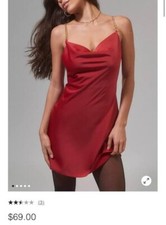 Urban Outfitters Red Mallory Cowl Neck Slip Dress Size Small Nwt Gold Chain Stap