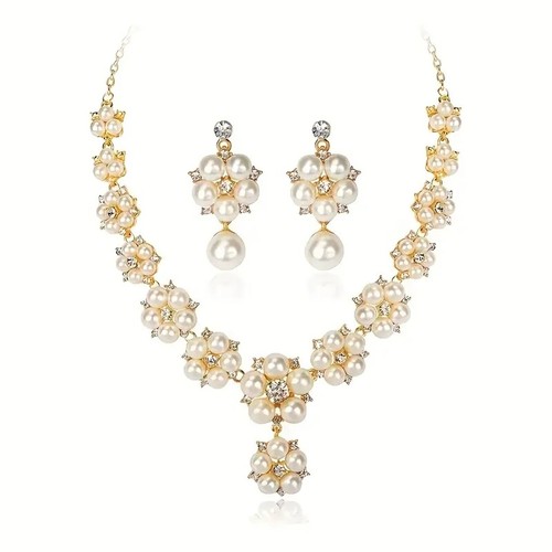 Conjunto de joyas de flores radiantes - delicados pendientes y collar, piedra lechosa brillante - Imagen 8 de 8