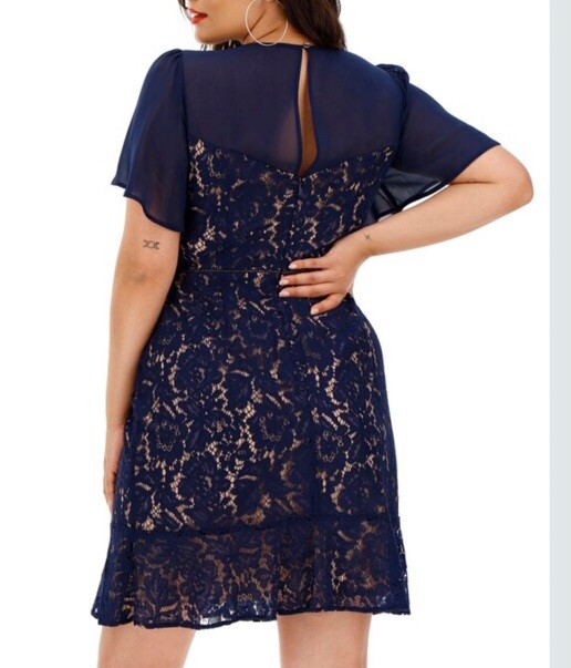 Oasis Chiffon Sleeve Lace Skater Dress Navy Sz 10 eBay