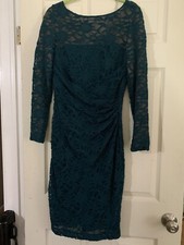 Lauren Ralph Lauren Women's Lace Bell Sleeve Ruched Dress Emerald Green Size 4