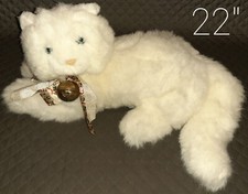 Vintage 1990 22" Hallmark Cards Heartline White Cat Bow Jingly Bell Plush Doll