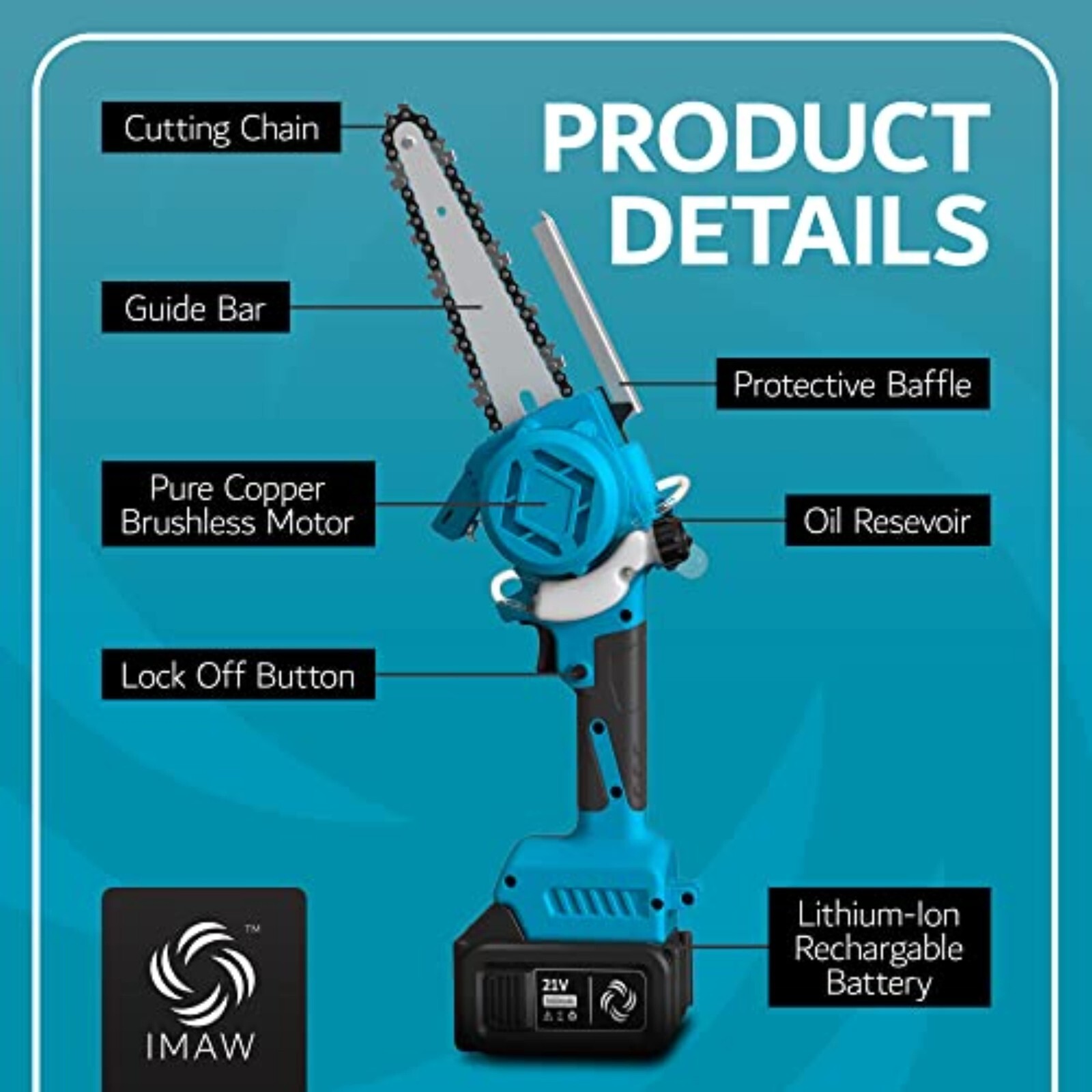 IMAW Handheld 6 inch Mini Chain Saw Cordless Pruning Saw 2X 3000mah Battery