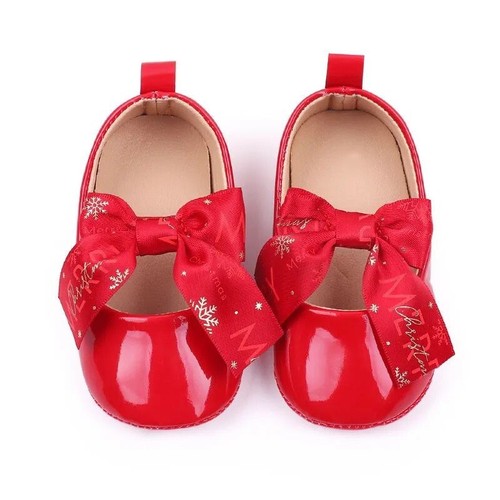 Red chritmas design baby girls dress shoes elastic band infant shoes