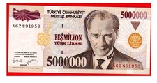 TURKEY 5 000 000 (5000000) Lira ----- PREFIX  K  -----1997 UNC (TK 11 659)