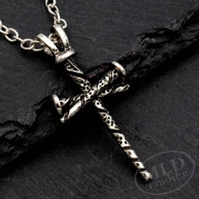 Classic Old-Style Nail Cross Necklace | Pitted Surface | 23" Oval Link Chain
