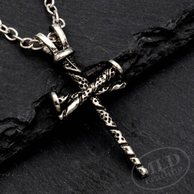 Classic Old-Style Nail Cross Necklace Pitted Surface 23