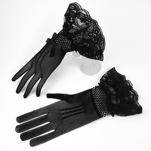 Lady Women Lace Gloves Fishnet Bowknot Party Prom Wedding Bride Wrist Mittens US - Picture 9 of 21
