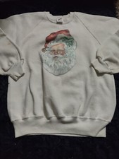 vintage santa claus sweater White Medium Jerzees Made In USA Tag