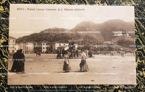 cartolina G. Sordini viaggiata 1912 animata Rieti Pza Cavour Convento S. Antonio - Foto 1 di 2