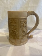 Vintage GERMANY  beer Stein mug gothic style Applied Handle Signed Carved  5.25”