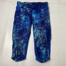 Athleta Mid Rise Blue Capri Cropped Leggings Women's Yoga Zip Pocket Size Small