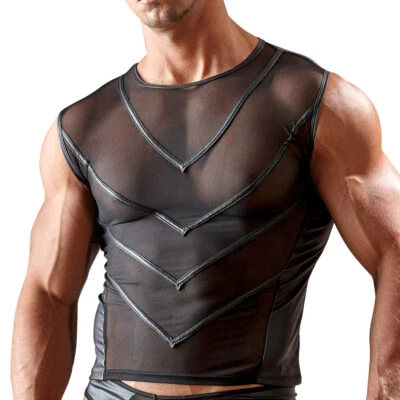 Herren Muskel T-Shirt transparent Netz matter Wetlook Glanz Sexy schwarz "Carlos