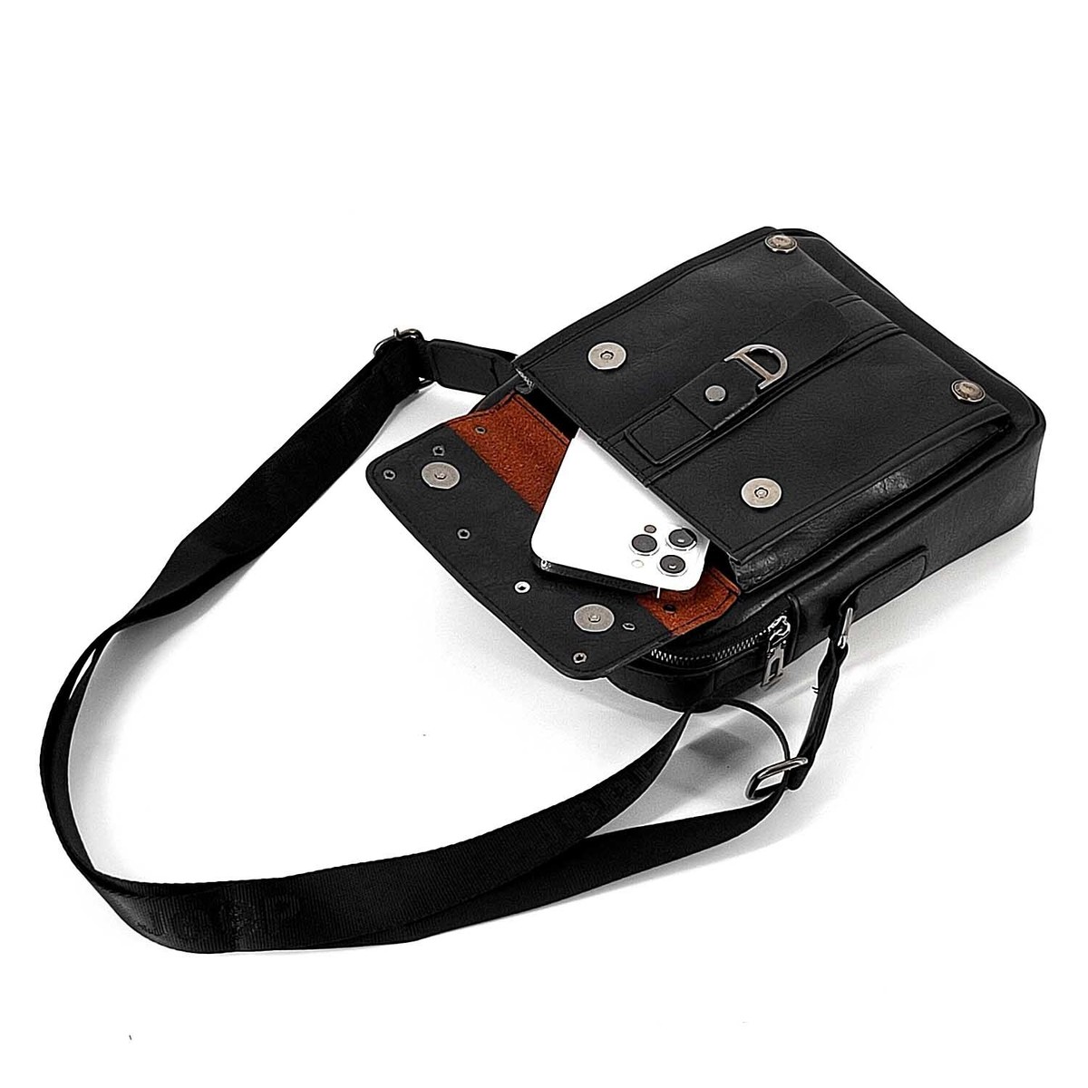 Vintage Studs Cross Clasp Leather Bag Gothic Crossbody Bag Men