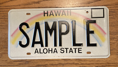 Vintage 90s? Hawaii SAMPLE License Plate Tag Rainbow Aloha State 
