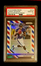 2018 PANINI PRIZM LAMAR JACKSON RED WHITE BLUE PRIZM RC #212  PSA 10 GEM MINT