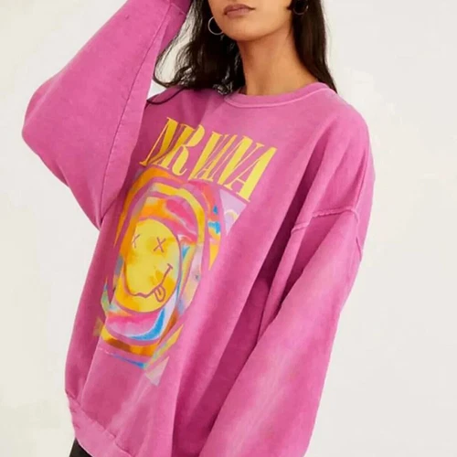 New Nirvana Smiley Face Crewneck Sweatshirt Casual hoodie Heliconia Color Giftš§„ - Picture 4 of 15
