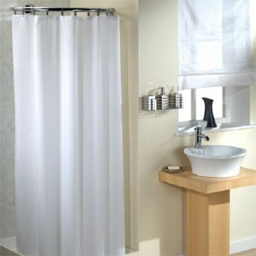 Polyester Shower Curtain White Extra Wide Long Drop 100% Plain Curtain 12 Hooks - Picture 1 of 8