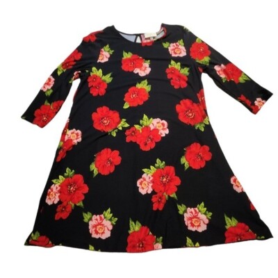  Bobbie Brooks Women's Floral 3/4 Sleeve Soft Tunic Dress Size Large A13