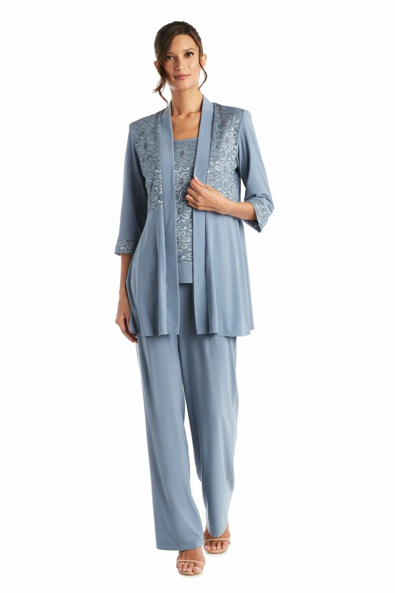 R&M Richards Women's Lace ITY 2 Piece Pant Suit - Mother of The Bride Outfit