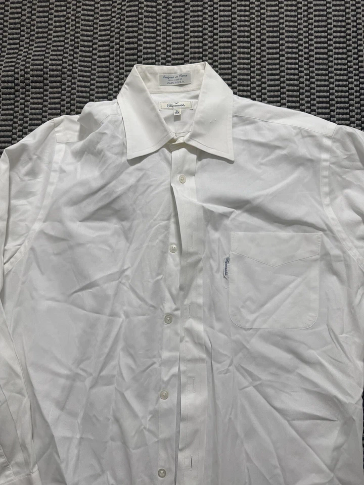 Faconnable mens white dress shirt size 15R long sleeve all cotton made in USA - Image 4 of 4