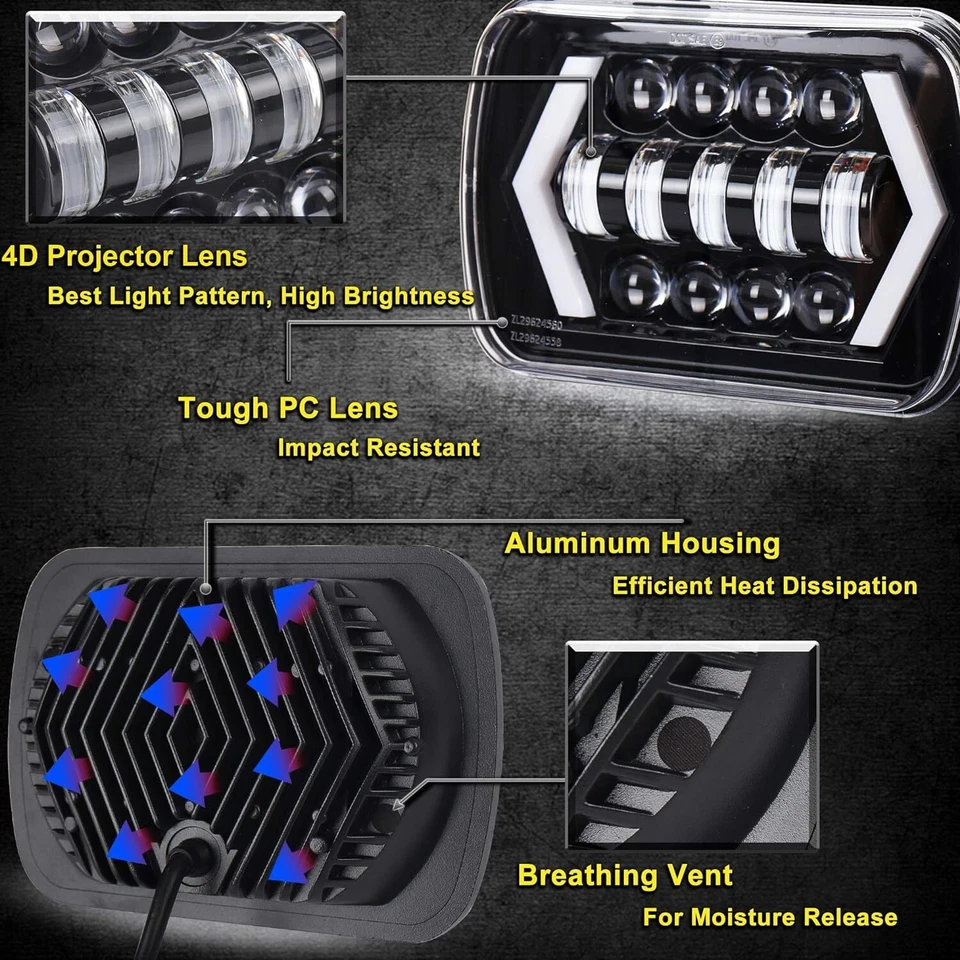 2PCS For International Harvester 9900 9200 9400i 4700 4800 7x6inch Led Headlight - Image 3 of 4