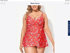 NWT Meet Curve Sweetheart Neckline Floral Printed Red Tankini Top Sz 3X