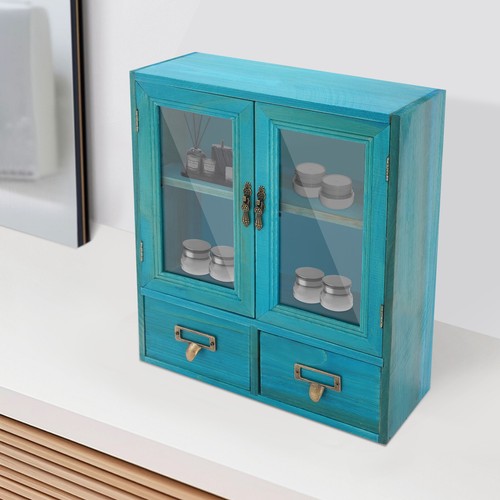 2-Tier Wood Storage Cabinet w/ 2 drawers Double Door Counter Top Storage Cabinet