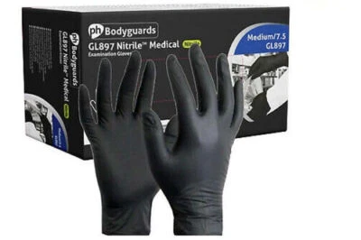 BODYGUARDS Black Nitrile Gloves (Powder & Latex FREE) Strong Thick AQL1.5 Premium GL897
