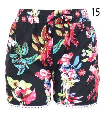 New Women Cotton Shorts Elasticated Waist Summer Lounge Holidays Beach Shorts - Picture 18 of 34
