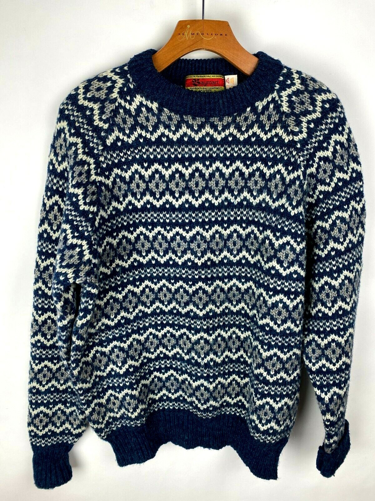 Blue Chunky Knit Fisherman Sweater Mens 