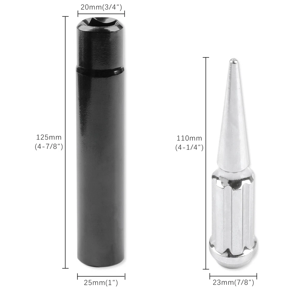 24pc Chrome Spike Lug Nut 4.4" Tall +key 14x1.50 For Chevrolet K1500 K2500 K3500 - Image 2 of 4