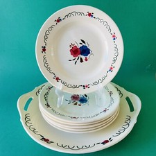 Service à dessert vintage faïence HBCM Creil Montereau Villefranche 6 assiettes