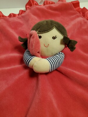 Carters Pink Plush Lovey LOVE YOU Baby Doll Security Blanket Satin Edge  Crib Toy