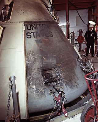 APOLLO 1 COMMAND MODULE AFTER FIRE AT PAD - 8X10 NASA SPACE PHOTO (OP-985)