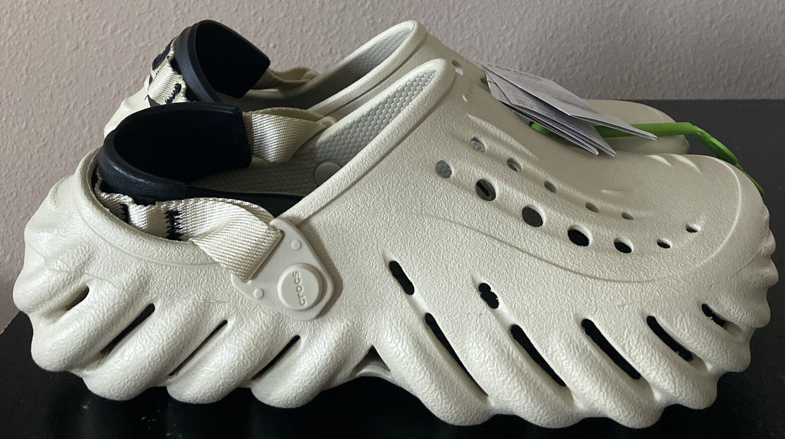 Unisex Crocs Echo Clog in Bone/Black, Size M7/W9, Comfortable & Stylish-image