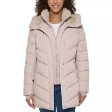 Andrew Marc Women's Mixed Media Hooded Puffer Walker Jacket, XL