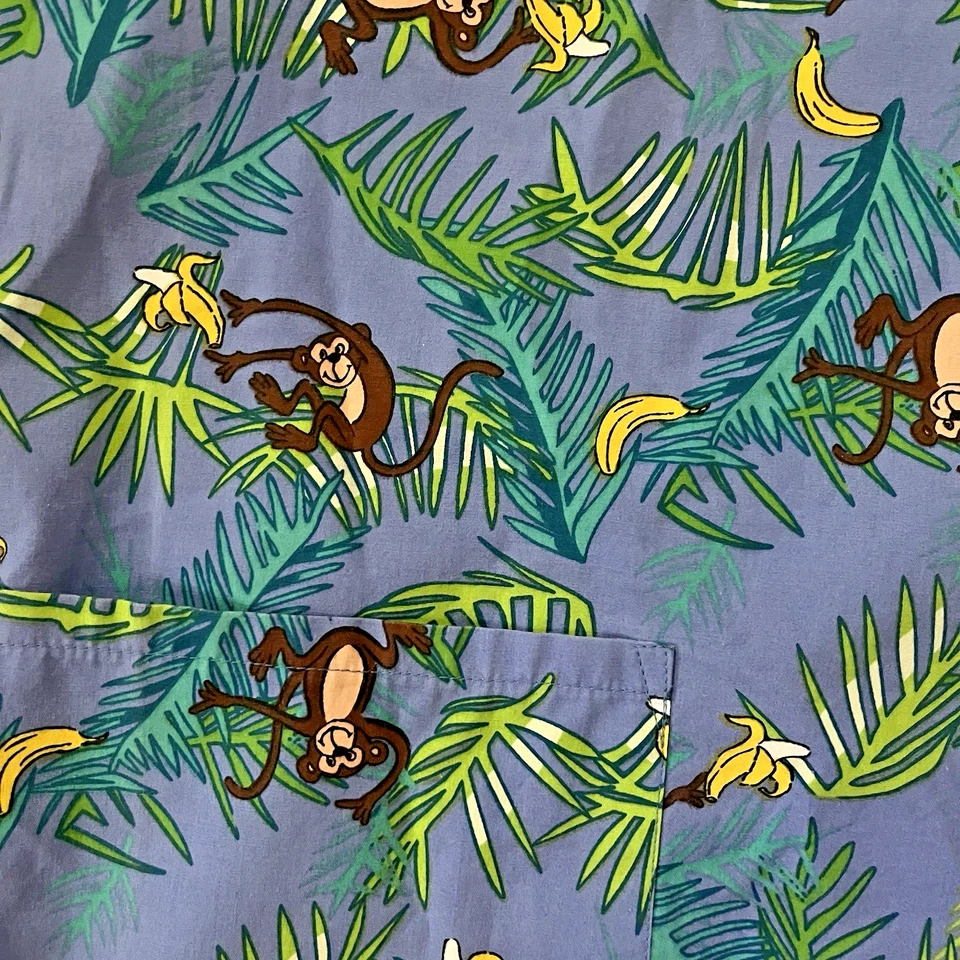 Blusa Médica MHD Estampada de Mono Adulto Mediana Azul Uniforme Bolsillos Foto 4 de 4